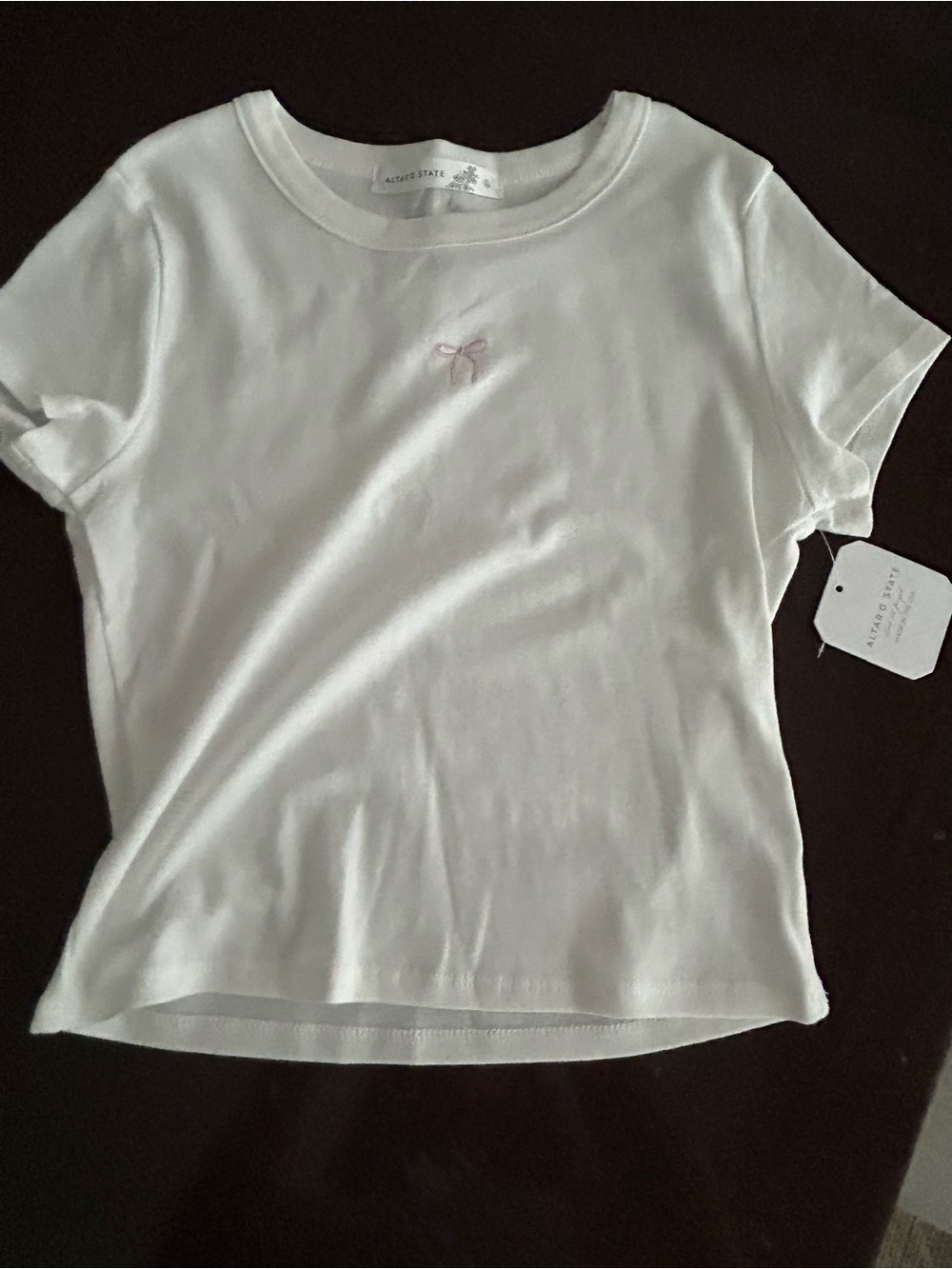 NWT Alter’d State White Baby Tee w/ Bow Embroidery Sz S